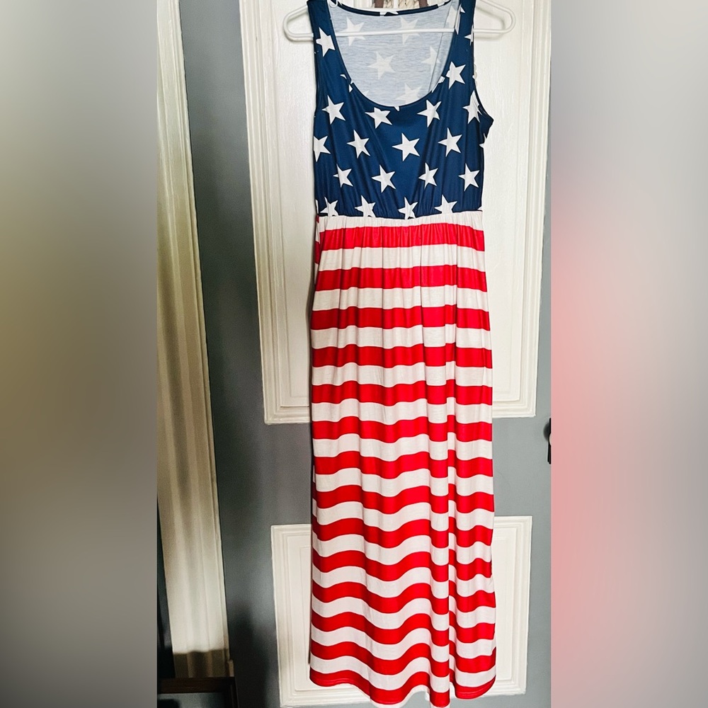 Patriotic Stars and Stripes Maxi Dress